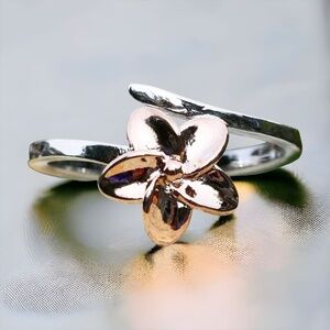 Plumeria Flower Ring in Rose Gold and Silver , Hawaii Ring , Two Tone